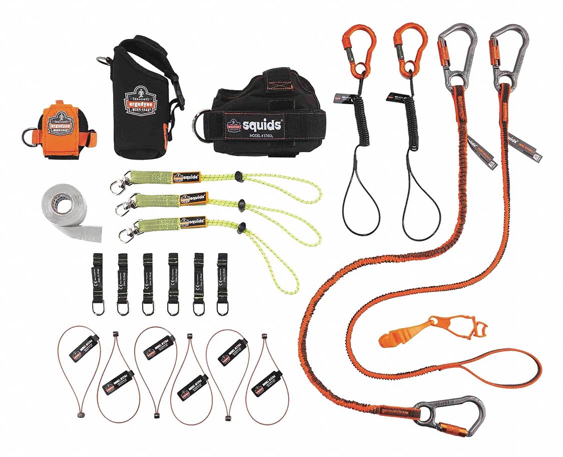 LANYARD KIT, GLAZIER, 2 - 15 LB MAX WEIGHT, LIME/ORANGE, 48 IN, ALUMINUM/NYLON/POLYESTER