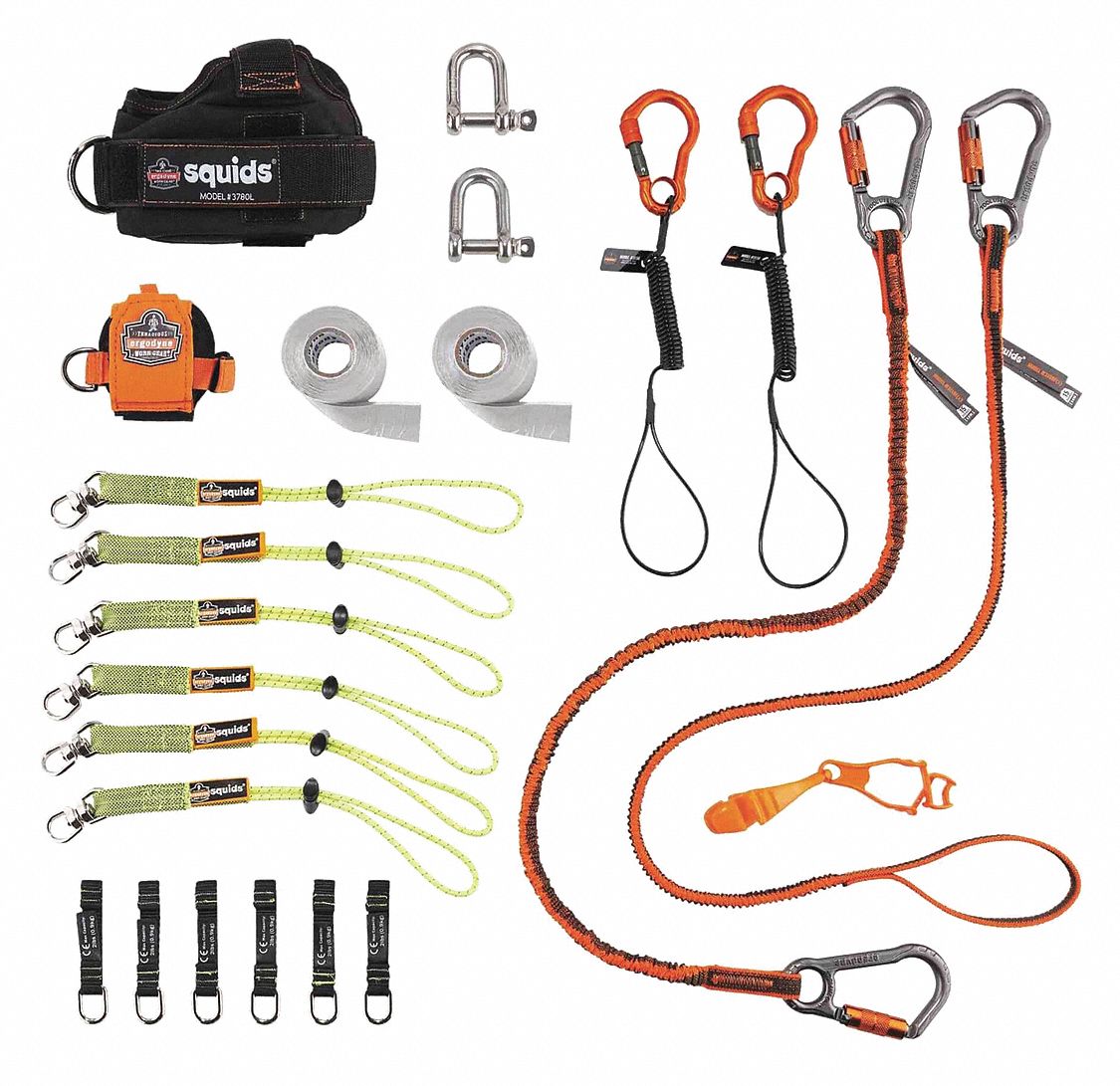 LANYARD KIT, IRON/STEEL WORKER, 2 - 15 LB MAX WEIGHT, LIME/ORANGE, 48 IN, ALUMINUM/NYLON/POLYESTER