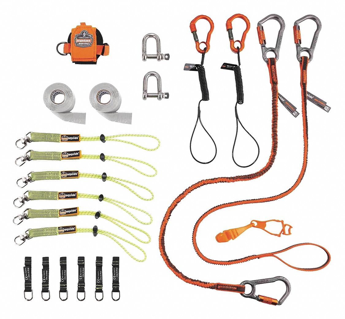 LANYARD KIT, SCAFFOLDER, 2 - 15 LB MAX WEIGHT, LIME/ORANGE, 48 IN, ALUMINUM/NYLON/POLYESTER