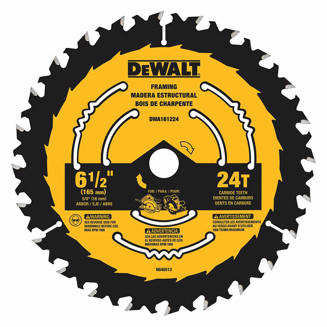 DEWALT, 6 1/2 in Blade Dia., 24 Teeth, Circular Saw Blade 55EF18
