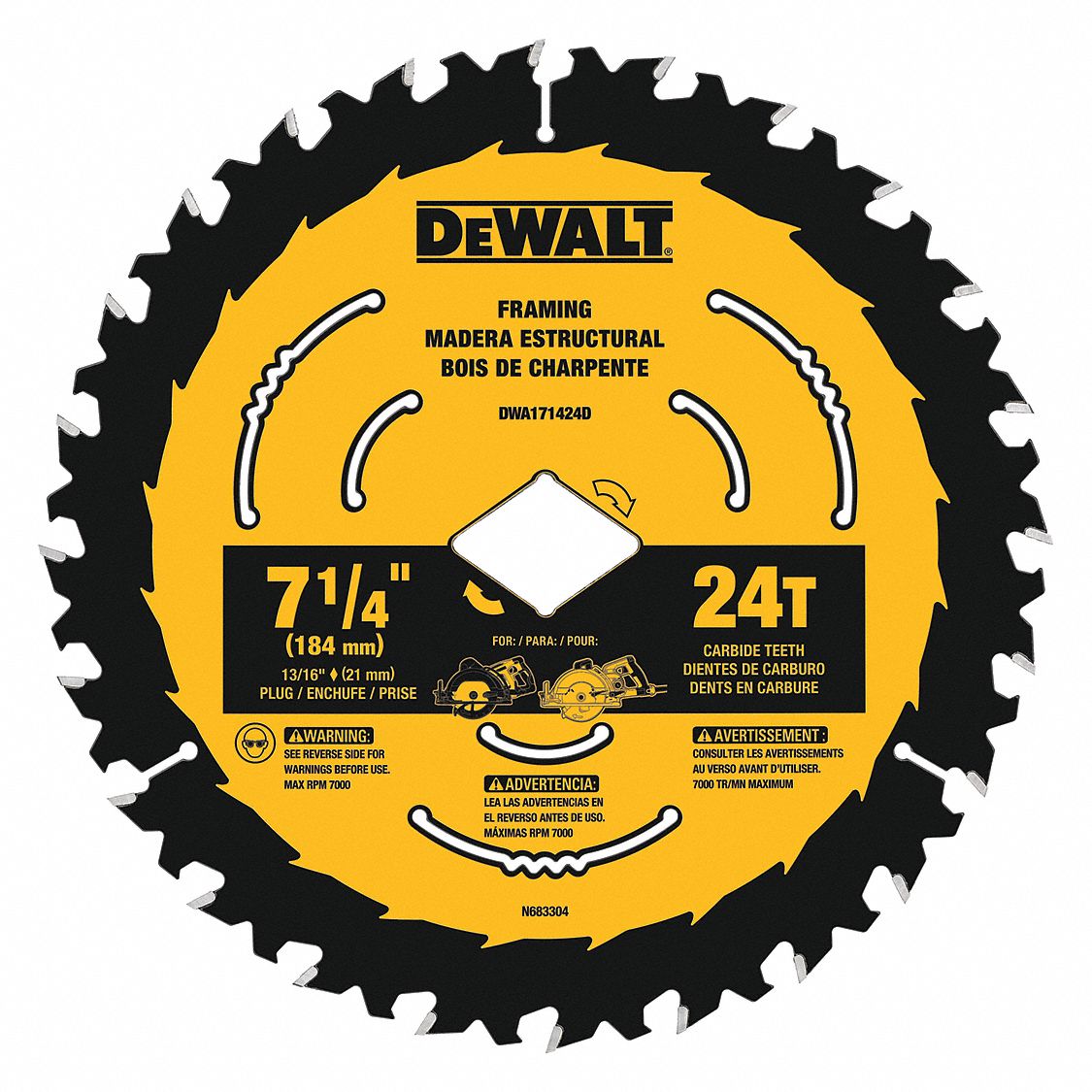 DEWALT, 7 1/4 in Blade Dia., 24 Teeth, Circular Saw Blade 55EF24