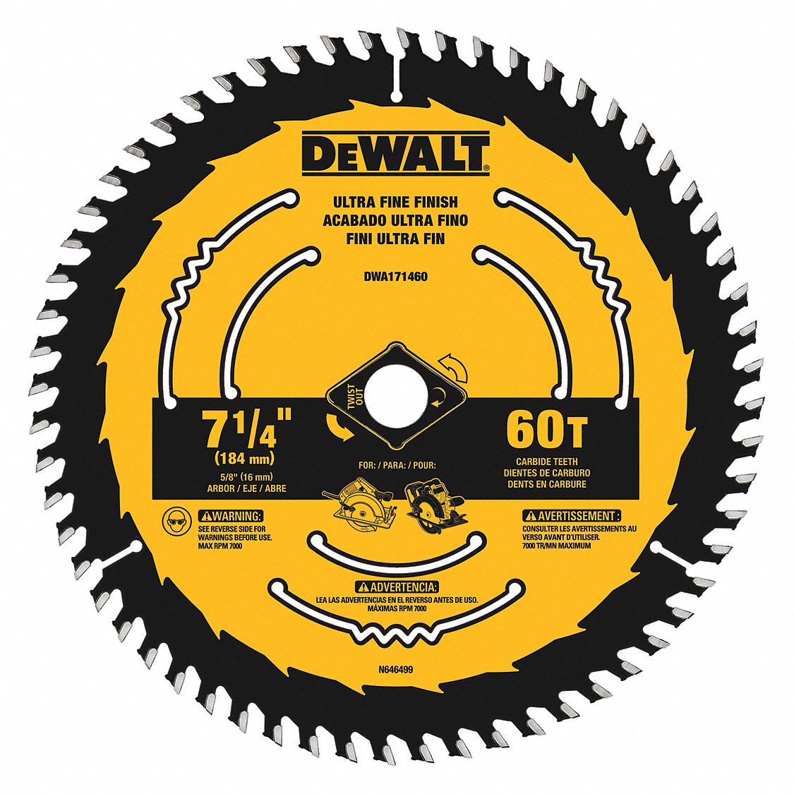 DEWALT, 7 1/4 in Blade Dia., 60 Teeth, Circular Saw Blade 55EF29