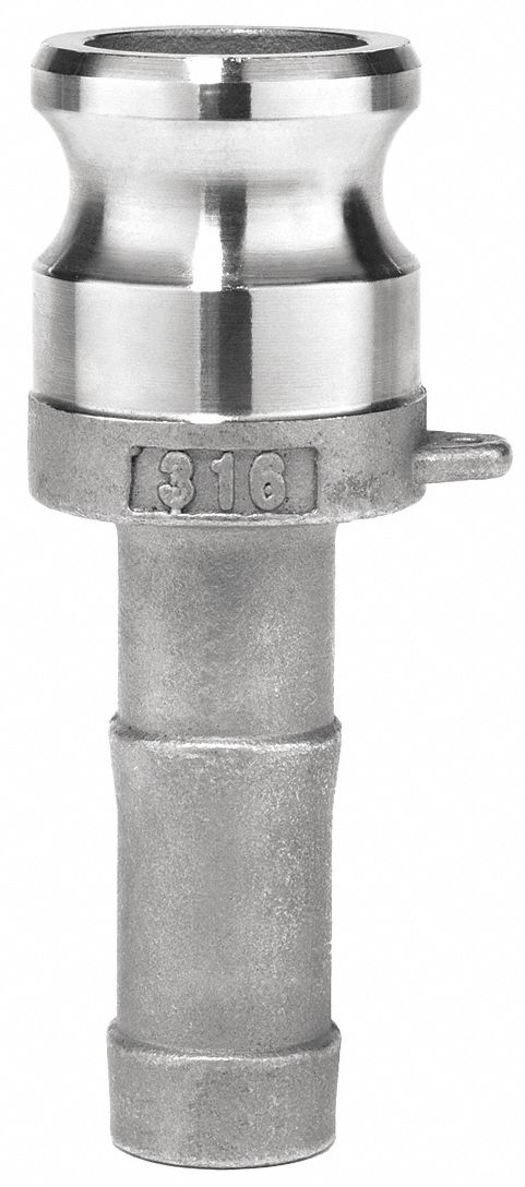 CAM AND GROOVE COUPLING, MALE ADAPTER X HOSE SHANK, 1½ IN, TYPE E, 316 STAINLESS STEEL/BUNA-N