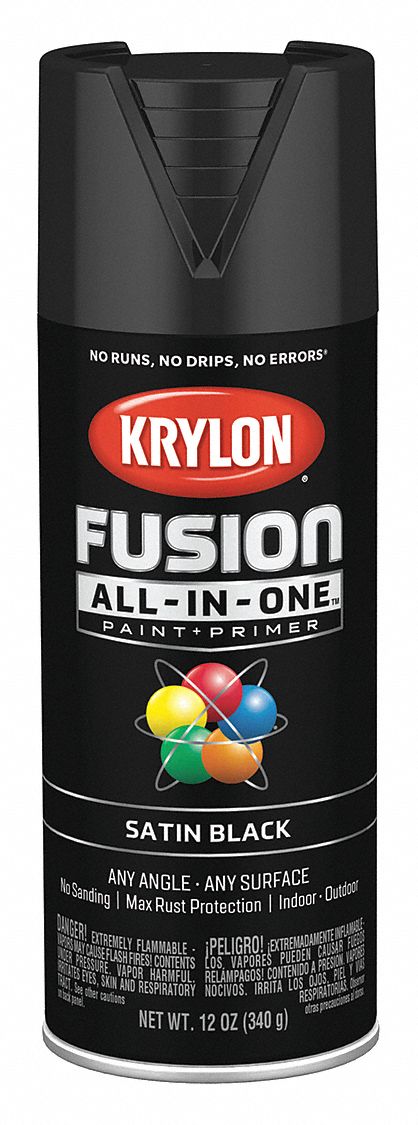 Krylon Fusion Rust Preventative Spray Paint In Satin Black For Ceramic Glass Metal Plastic Wood 12 Oz 55eg77 K02732007 Grainger - Krylon Black Spray Paint For Glass