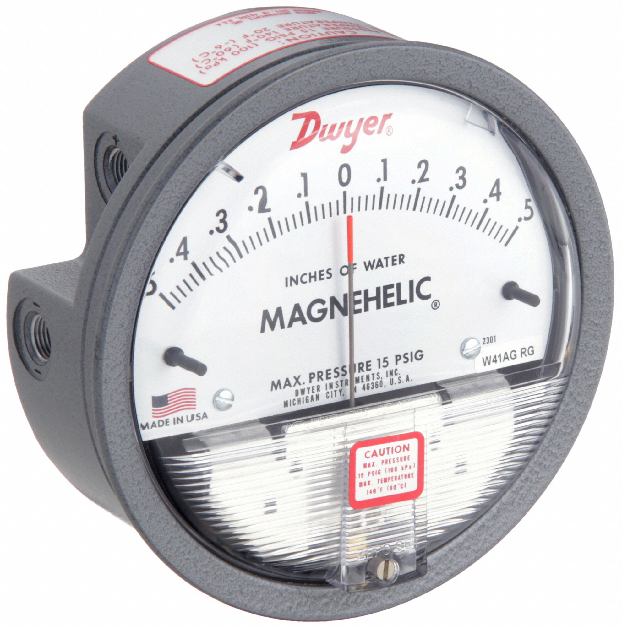 DWYER, 0.5 to 0 to 0.5 in wc, Dual Single-Side or Back, Differential  Pressure Gauge - 55EH76|2301 - Grainger