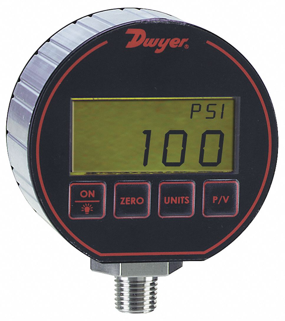 DWYER INSTRUMENTS DPG-110 Digital Pressure Gauge,3" Dial Size,Blk 