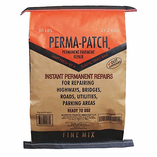Cold Patch: 60 lb, Immediately Starts to Harden, 1 to 2 day Full Cure Time