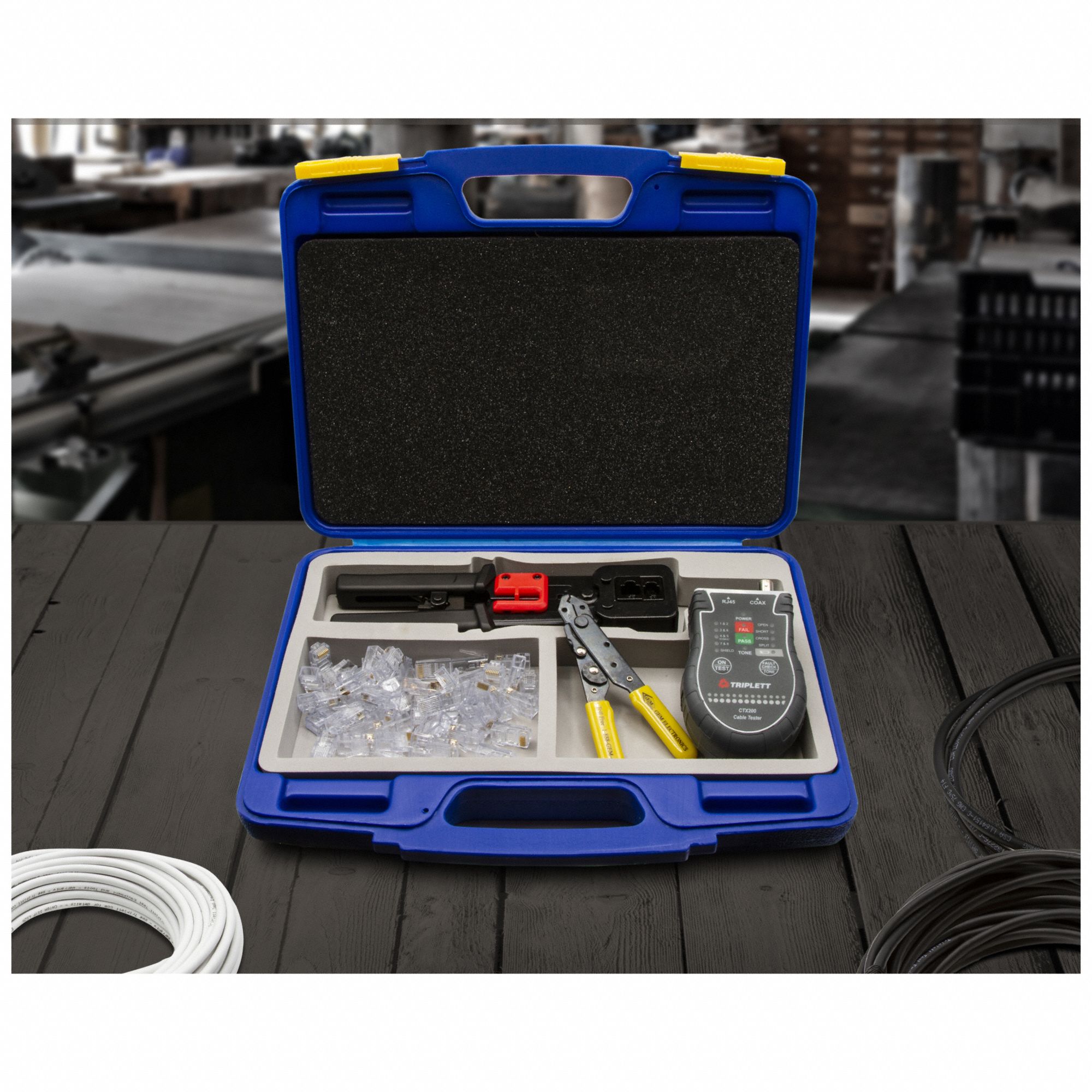 TRIPLETT Crimper and Connector Kit For RJ45 High Speed PassThru, CAT5