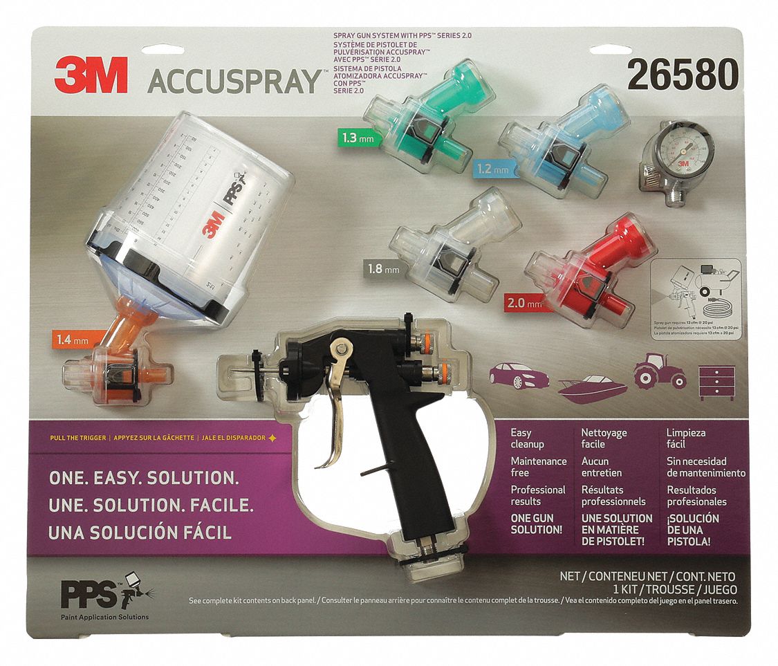 ACCUSPRAY PAINT GUN KIT, CFM 13, MULTI CUP/NOZZLE/PATTERN SIZE, INLET 1/4 IN, PK 2