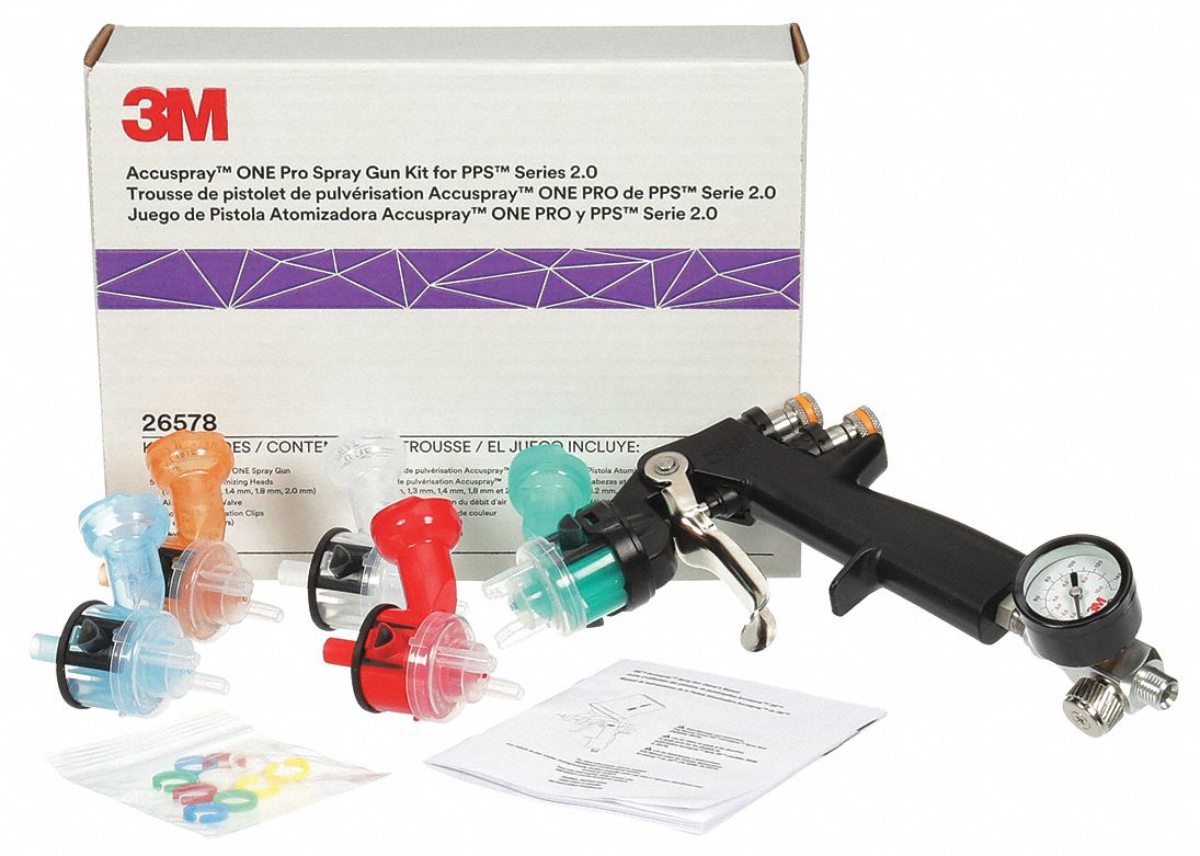 ACCUSPRAY PAINT SPRAY GUN KIT, CFM 13, MULTI CUP/NOZZLE/PATTERN SIZE, INLET 1/4 IN, PK 4