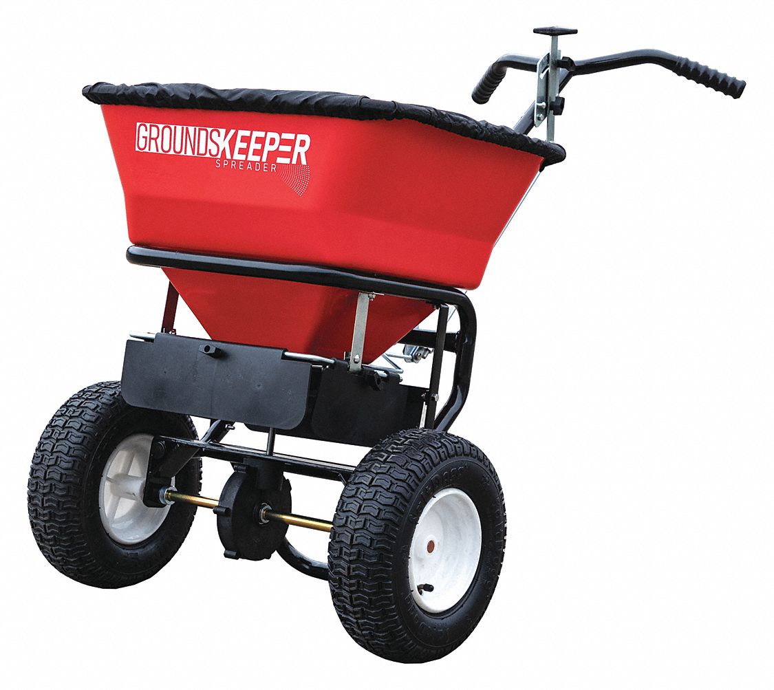 MANUAL WALK-BEHIND SPREADER, LANDSCAPE, LAWN AND AGRICULTURE, 100 LB CAPACITY, STEEL