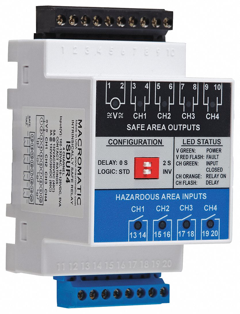MACROMATIC Intrinsically Safe Barrier Relay, 10 to 125V DC, 102 to 132V