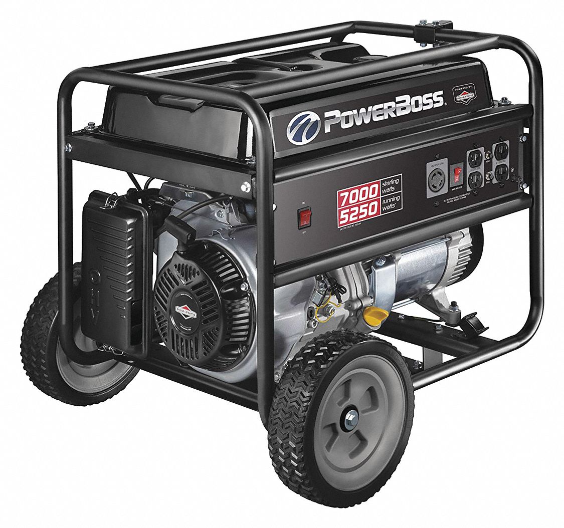 Portable Generator: Gasoline, 5,250 W, 7,000 W, 43.8/21.8, Recoil, 7.0 hr