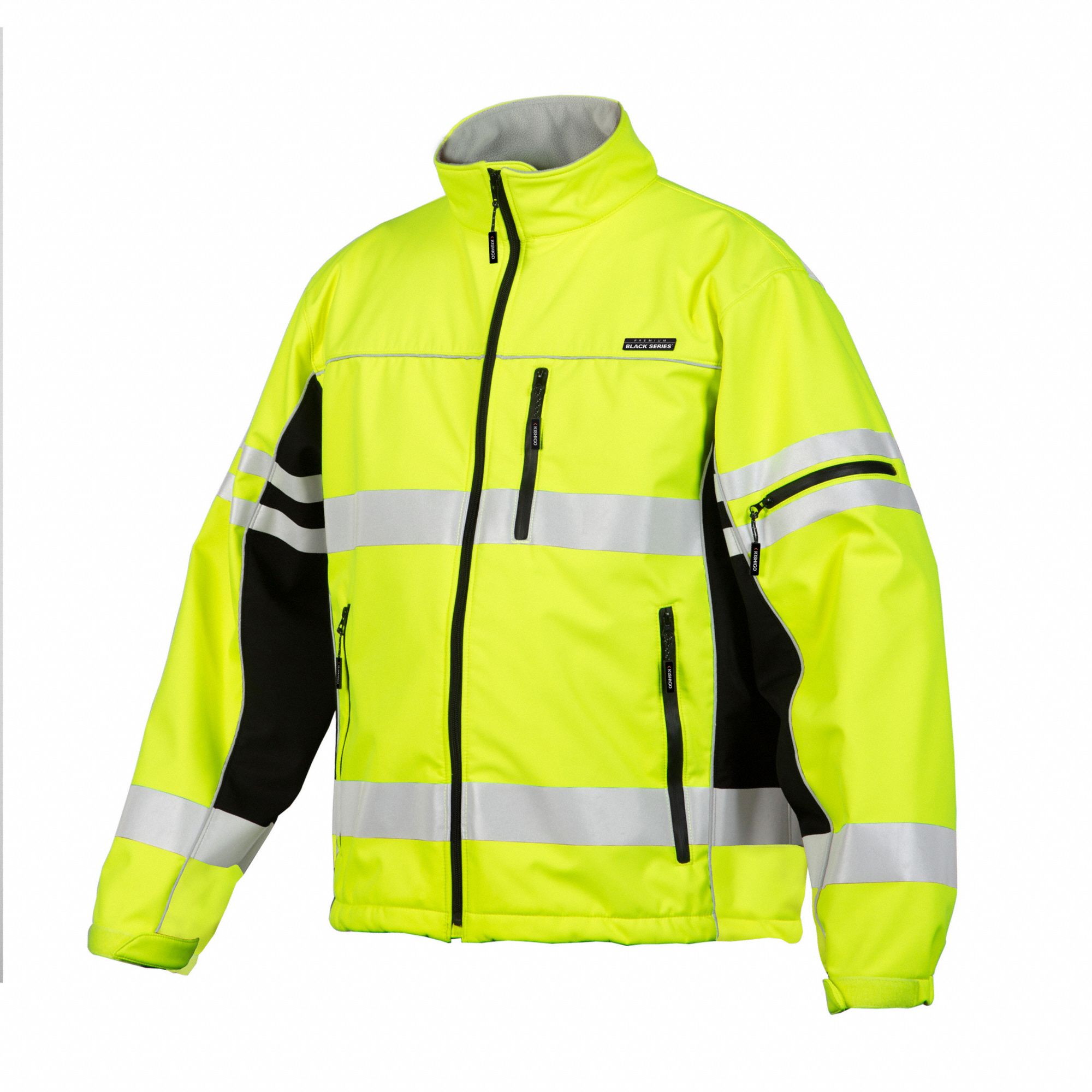 KISHIGO Jacket: Horizontal, ANSI Class 3, 4XL, Lime, Zipper, 4 Pockets ...