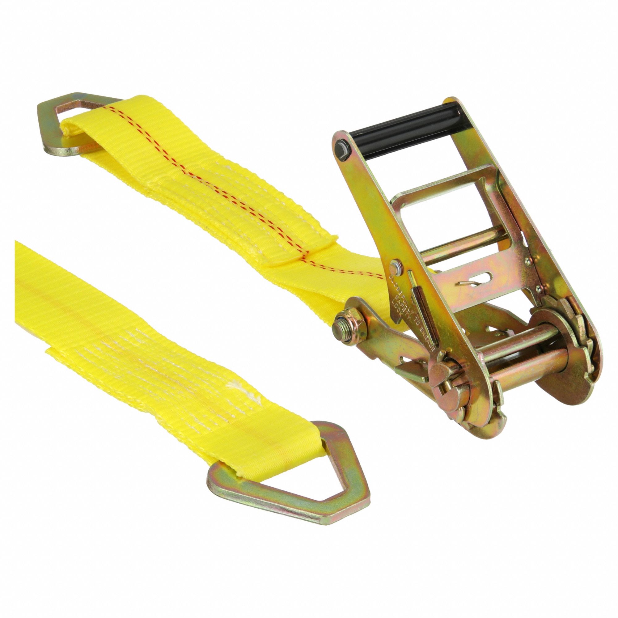 TIE DOWN STRAP, RATCHET, D-RING, GEN PURPOSE, 2 IN W, 1,600 LB WLL, YELLOW, 27 FT L