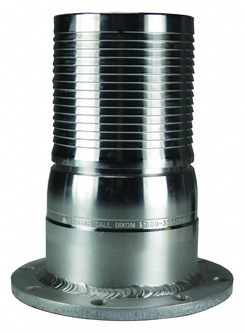 Barbed Hose Fitting: For 4 in Hose I.D., Steel x Steel, 4 in x 4 in Fitting Size, No Knurl, Straight