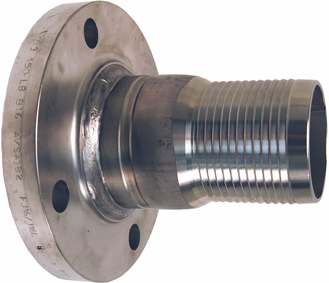 Barbed Hose Fitting: For 4 in Hose I.D., 316 Stainless Steel x 316 Stainless Steel, No Knurl, Rigid