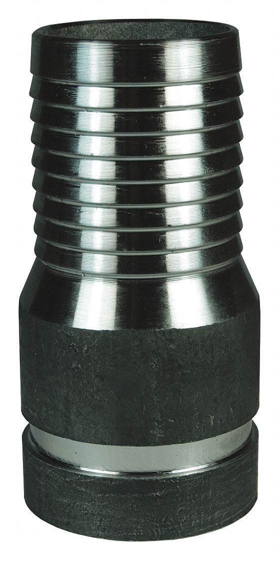 Barbed Hose Fitting: For 2 1/2 in Hose I.D., Steel x Steel, 2-1/2 in x 2-1/2 in Fitting Size