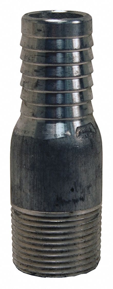 Barbed Hose Fitting: For 1 in Hose I.D., Aluminum x Aluminum, 1 in x 1 in Fitting Size, Knurled