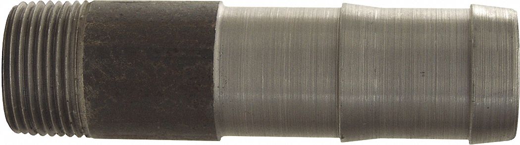 Barbed Hose Fitting: For 1 1/2 in Hose I.D., Steel x Steel, 1-1/2 in x 1-1/4 in Fitting Size