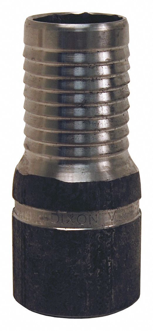 Barbed Hose Fitting: For 5 in Hose I.D., Steel x Steel, 5 in x 5 in Fitting Size, No Knurl, Straight