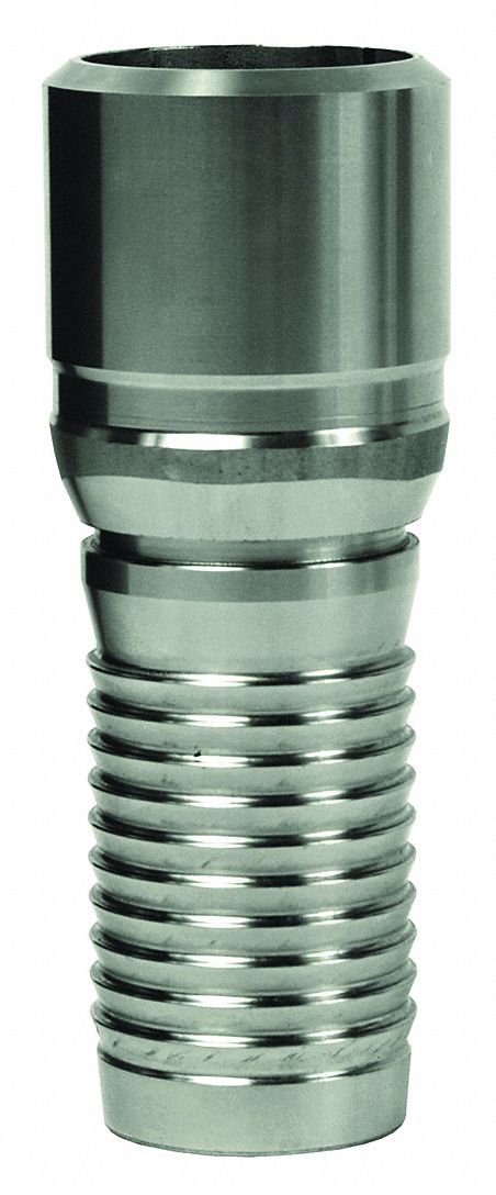 Barbed Hose Fitting: For 3 in Hose I.D., Steel x Steel, 3 in x 3 in Fitting Size, No Knurl, Straight