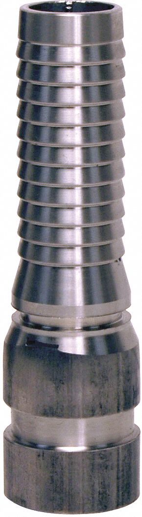Barbed Hose Fitting: For 4 in Hose I.D., Steel x Steel, 4 in x 4 in Fitting Size, No Knurl, Straight