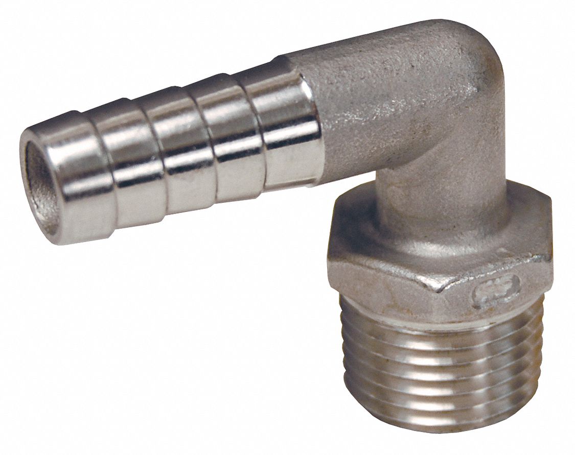 Barbed Hose Fitting: For 1/2 in Hose I.D., Hose Barb x NPT, Male x Male, Hex