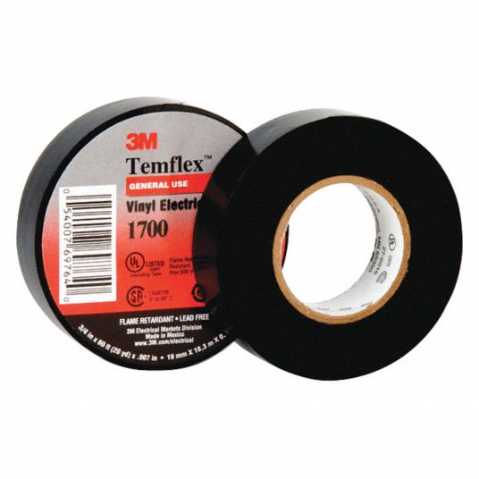 3M PVC Electrical Tape, Rubber Tape Adhesive, 7.0 mil Thick, 3/4 in X