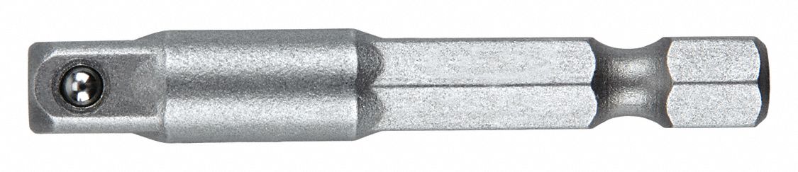 Socket Adapter: 1/4 in Output Drive Size, Square, 2 in Overall Lg, Black Oxide