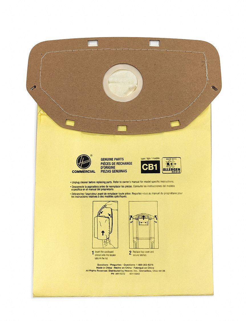 SEALED COLLAR VACUUM BAG, FITS HOOVER BRAND, DRY, PAPER, 10 PK