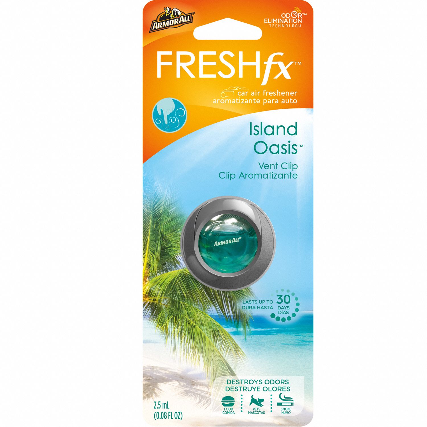 ARMOR ALL Air Freshener Vent Clip, Island Oasis, Black/Orange 55FC21