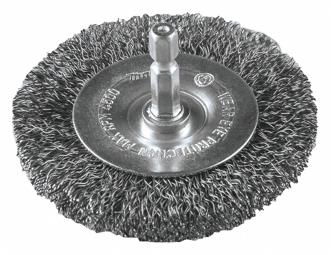 Wire Wheel Brush, Crimped, Shank, 4500 rpm