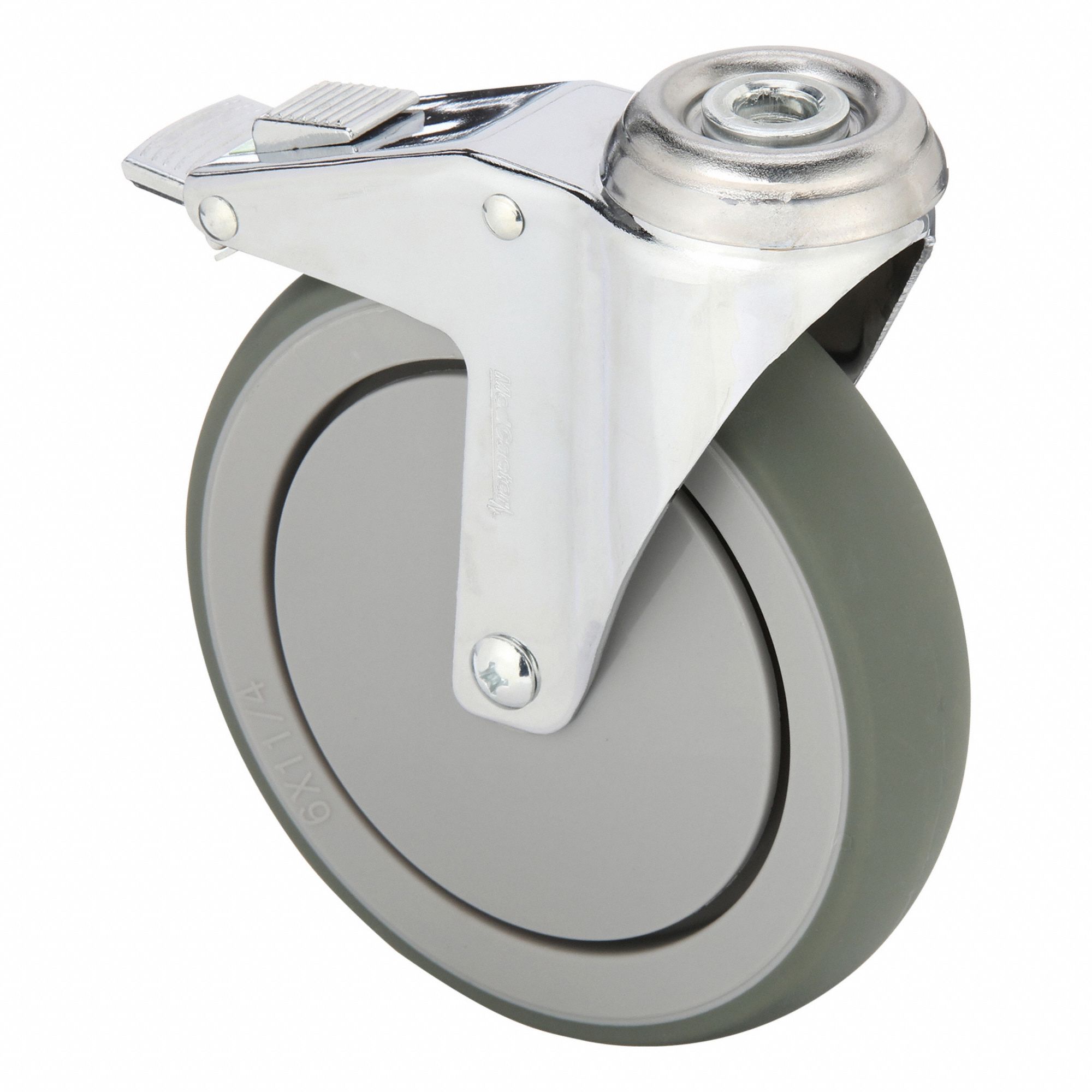 Antimicrobial Debris-Resistant Bolt-Hole Caster: 6 in Wheel Dia., 260 lb, Soft, Steel