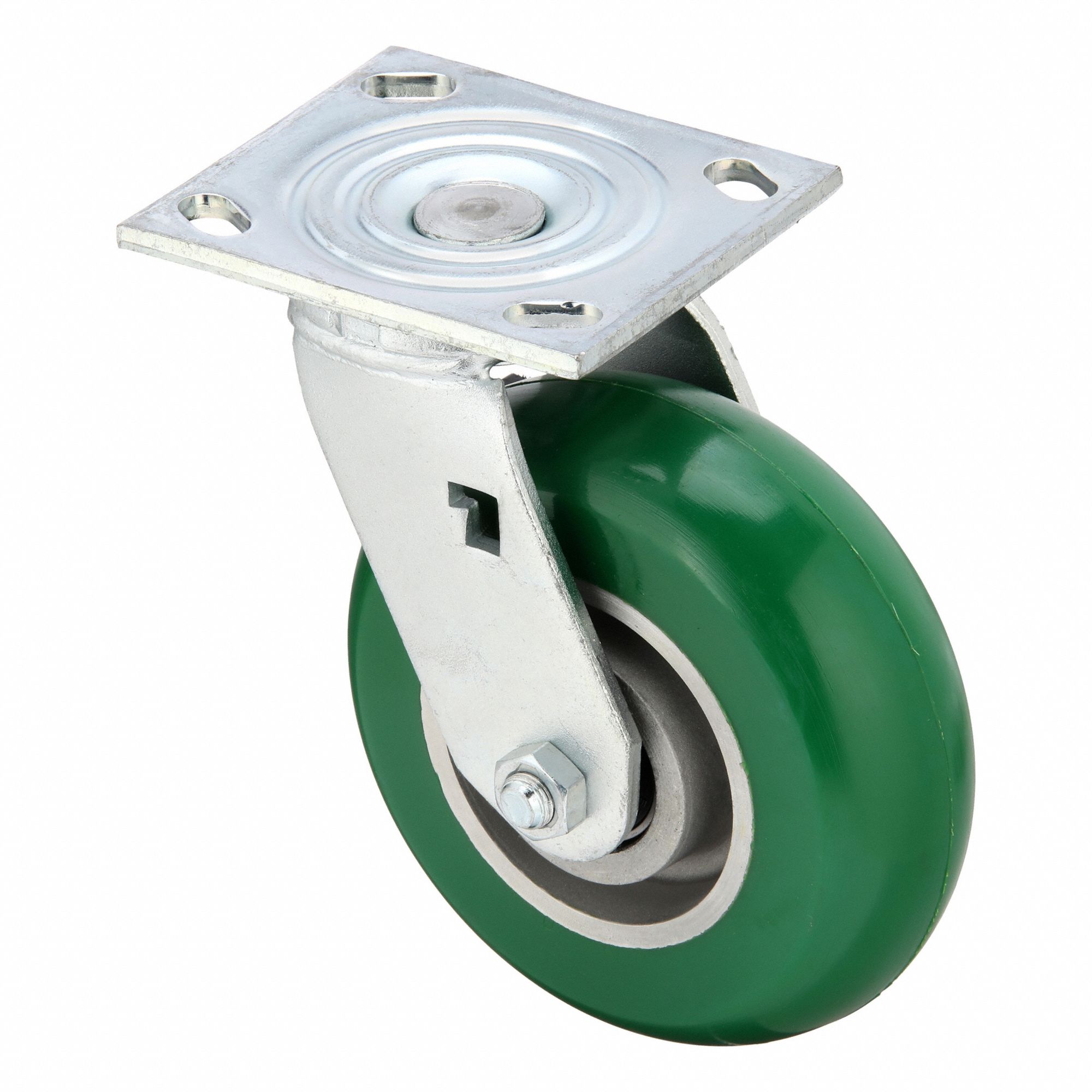Plate Caster: Swivel, No Brake, Polyurethane, 6 in Wheel Dia, 2 in Wheel Wd, Slot, Rectangle