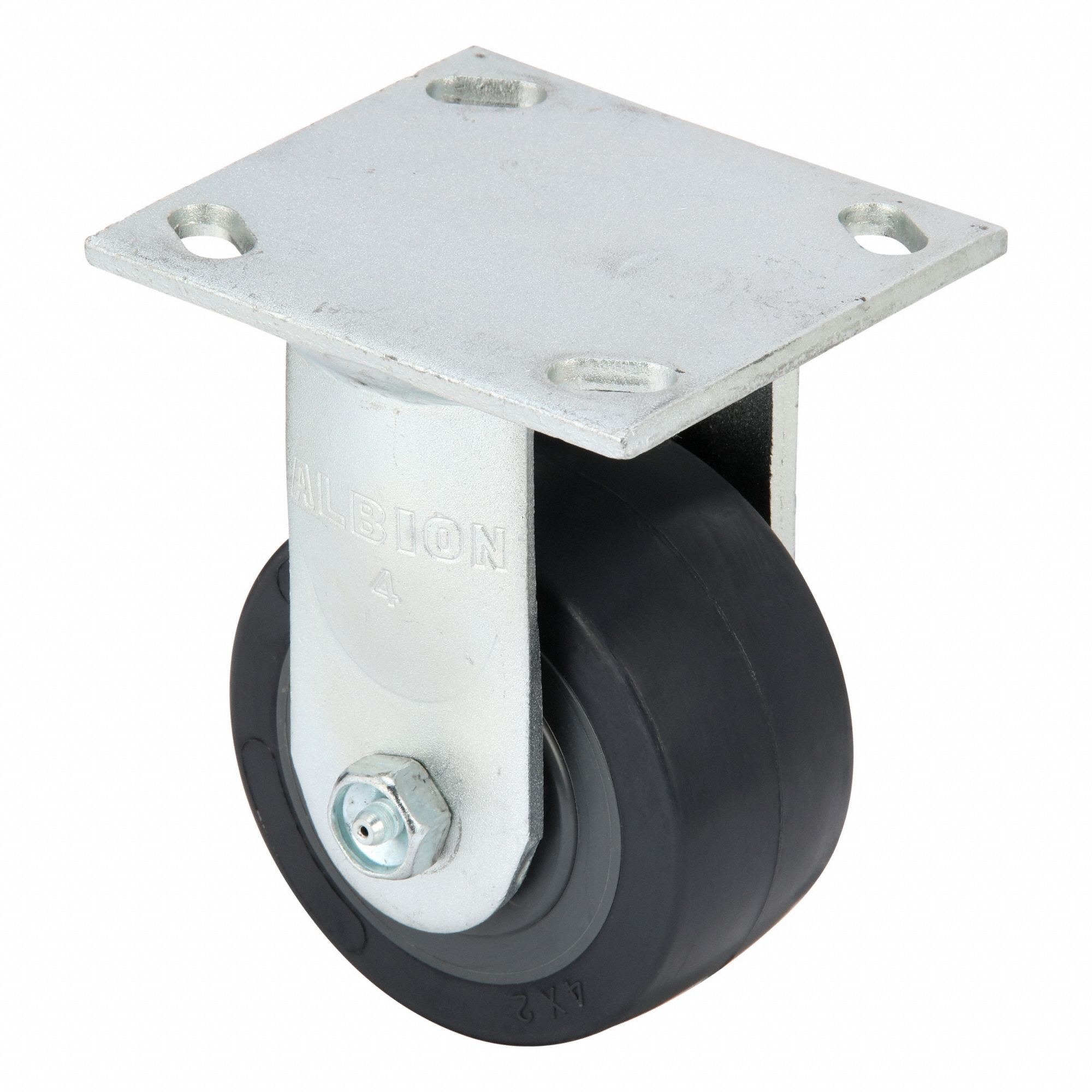 Plate Caster: Rigid, No Brake, Polyurethane, 4 in Wheel Dia, 2 in Wheel Wd, Slot, Rectangle