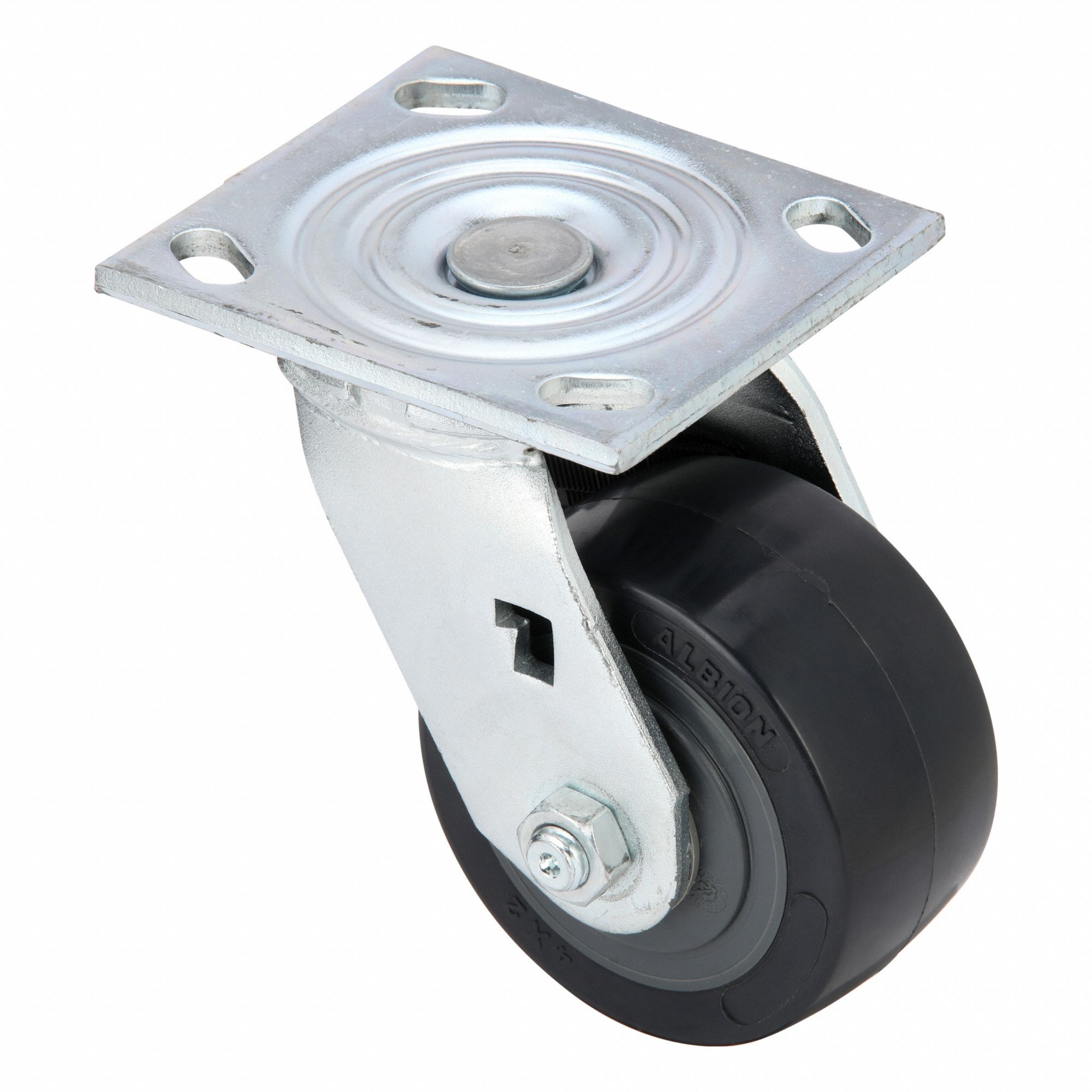 Plate Caster: Swivel, No Brake, Polyurethane, 4 in Wheel Dia, 2 in Wheel Wd, Slot, Rectangle