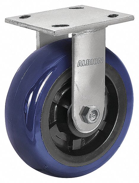 Plate Caster: Corrosion-Resistant, Rigid, Polyurethane, 4 in Wheel Dia, 2 in Wheel Wd, Ball