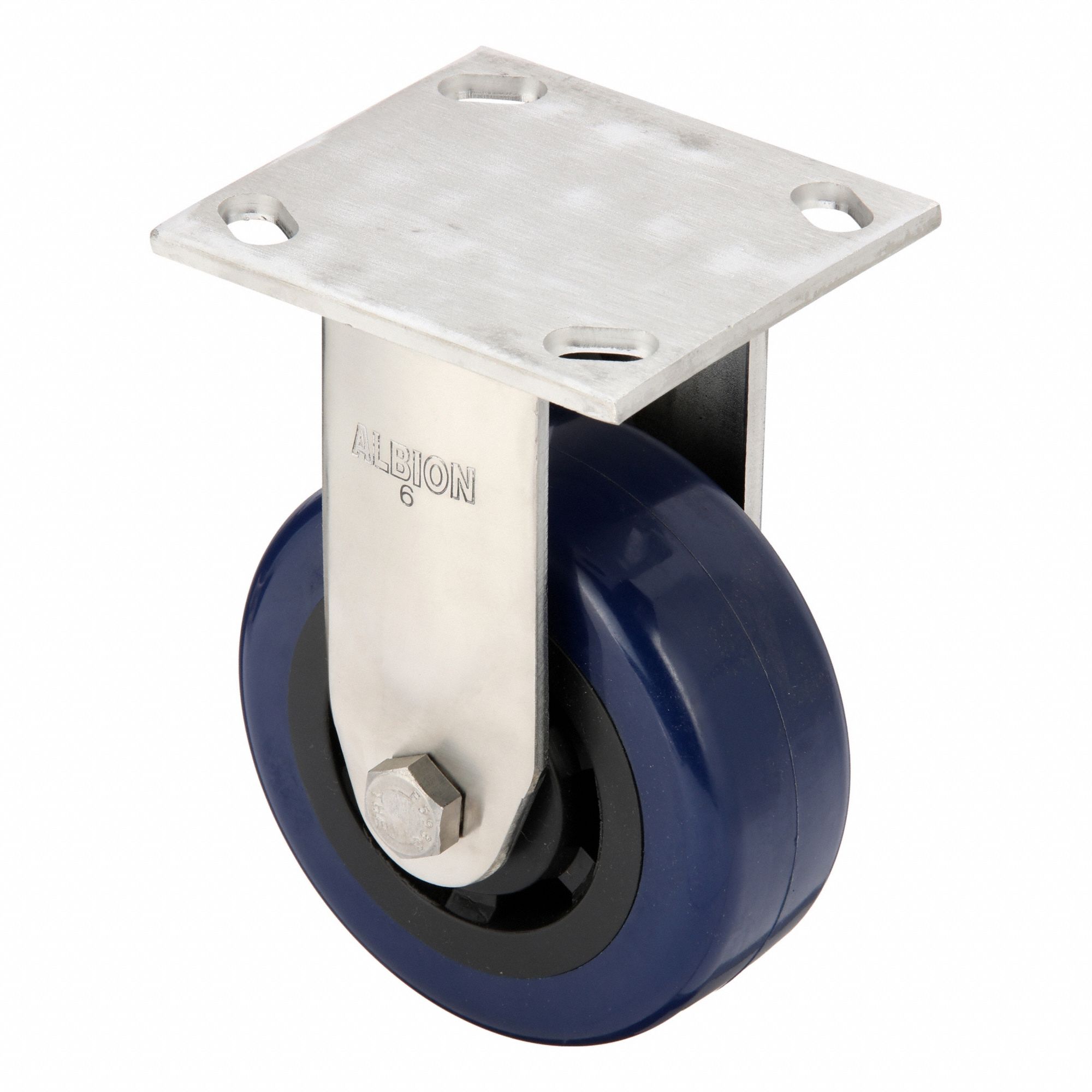 Plate Caster: Corrosion-Resistant, Rigid, Polyurethane, 6 in Wheel Dia, 2 in Wheel Wd, Ball