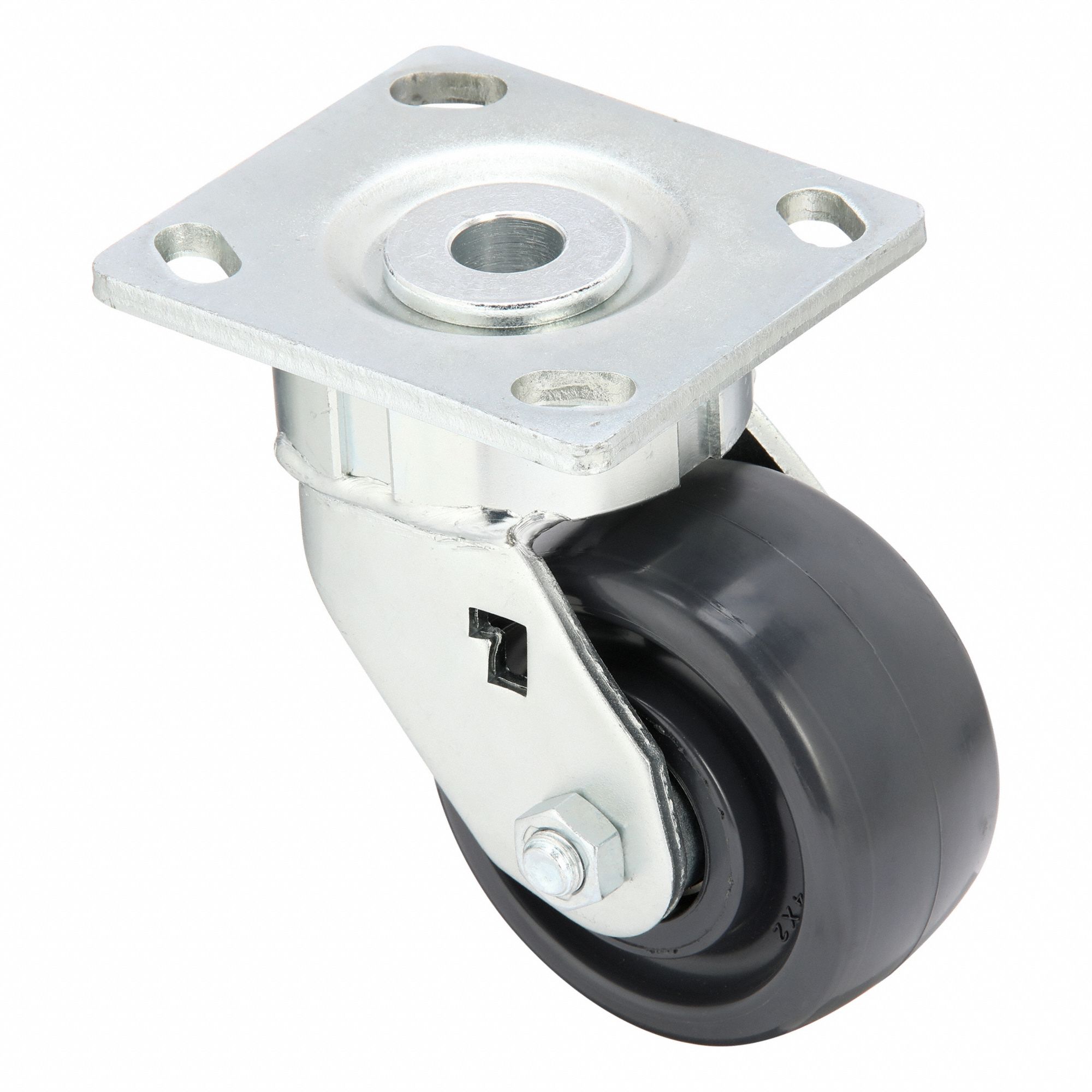 Plate Caster: Swivel, No Brake, Polyolefin, 4 in Wheel Dia., 2 in Wheel Wd, Slot, Rectangle