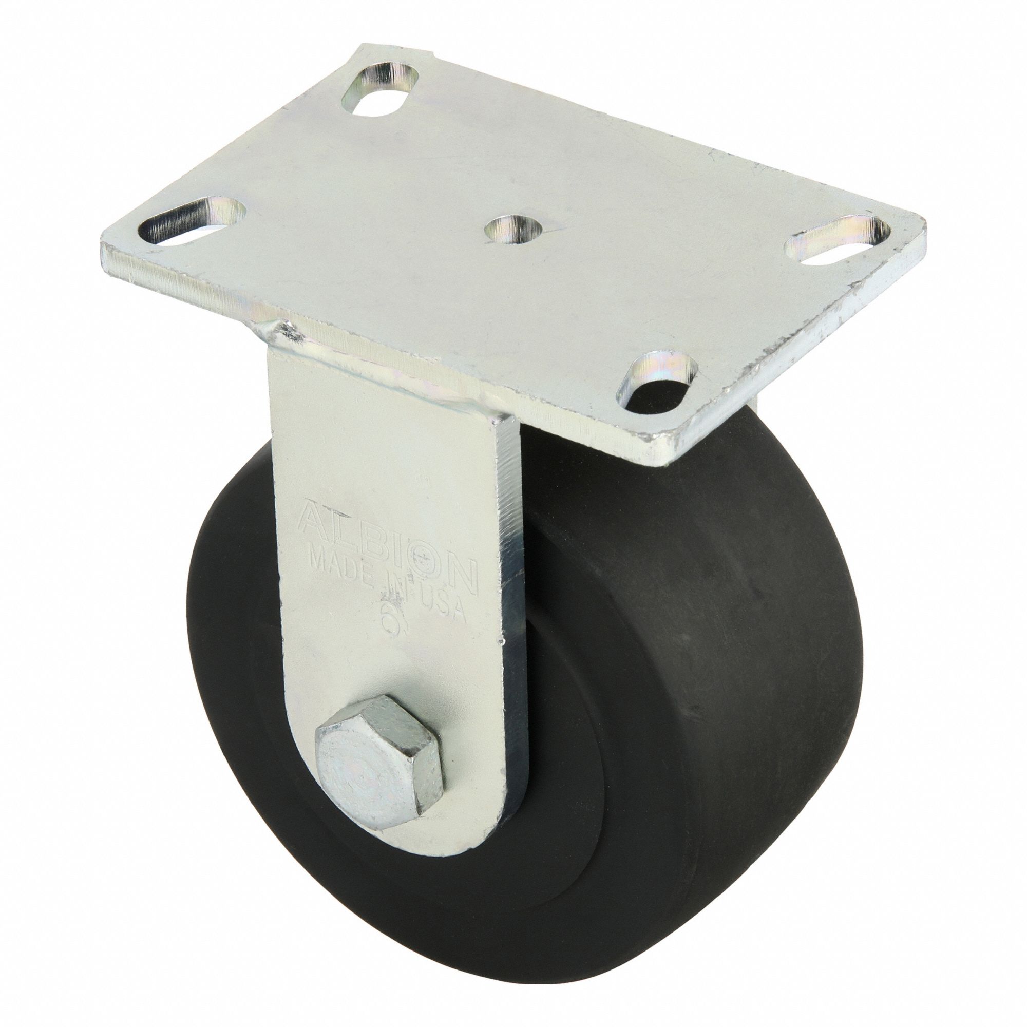 Plate Caster: Rigid, Polyolefin, 6 in Wheel Dia, 2 in Wheel Wd, 7 1/2 in Mounting Ht, Ball