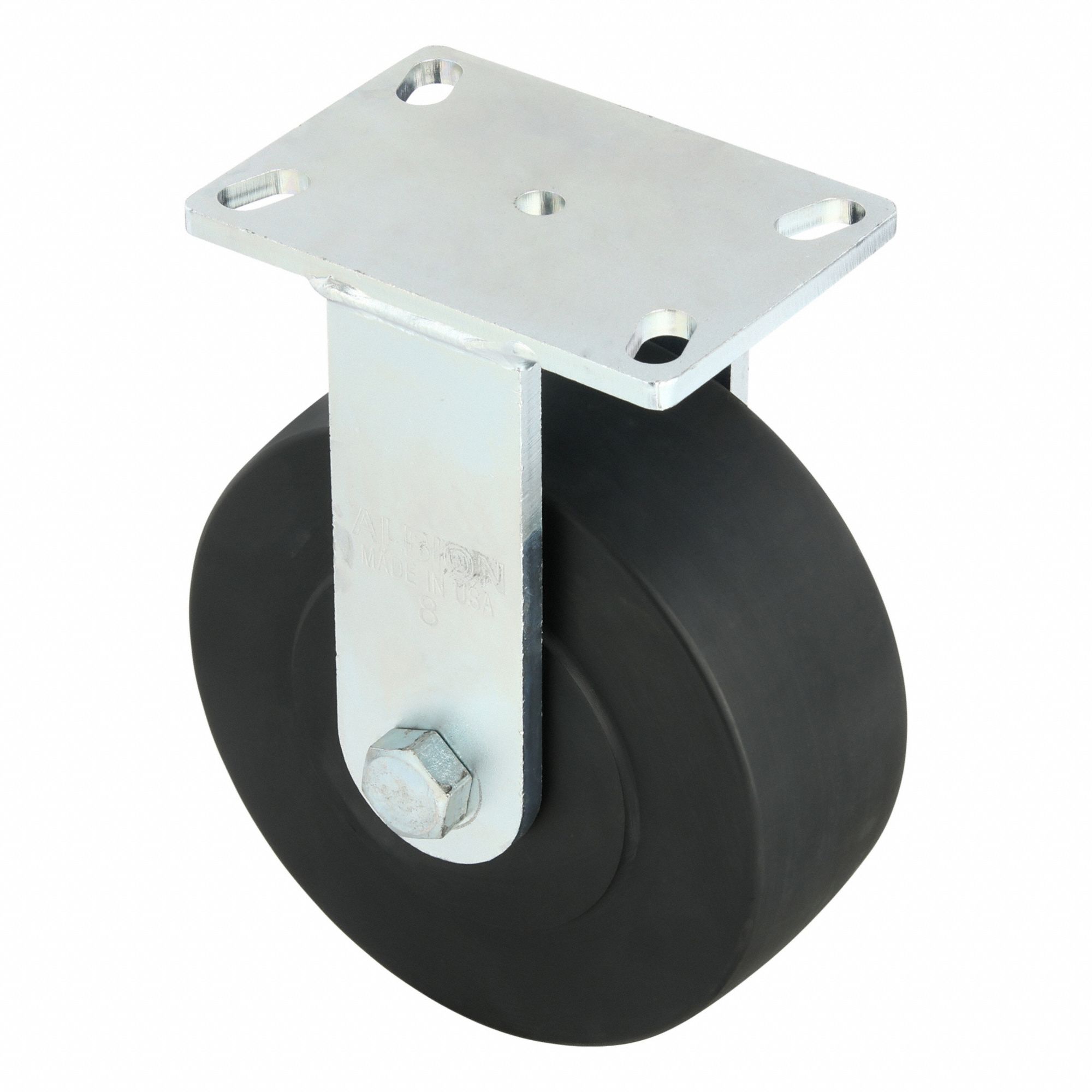 Plate Caster: Rigid, Polyolefin, 8 in Wheel Dia, 2 in Wheel Wd, 10 1/8 in Mounting Ht, Ball
