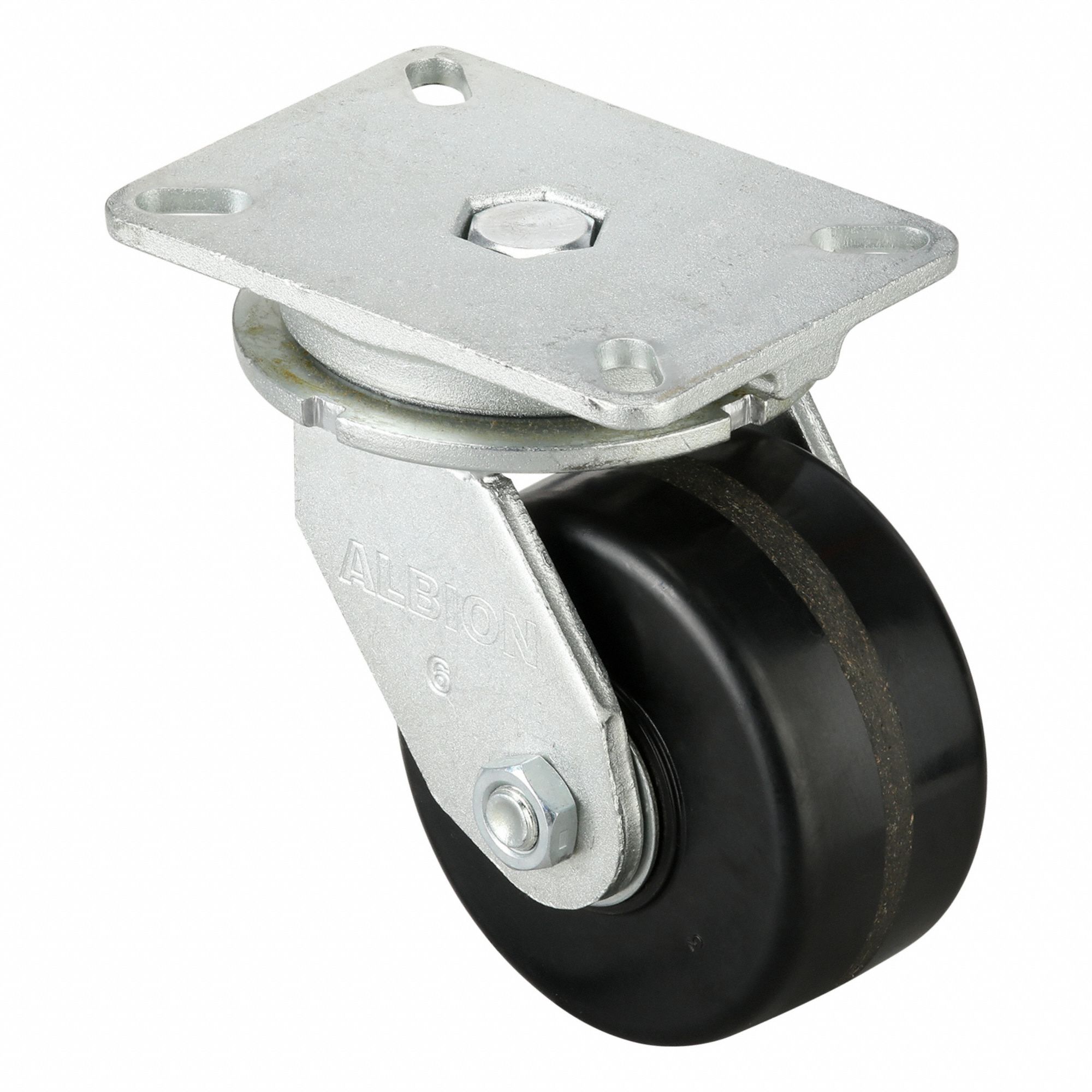 Plate Caster: Swivel, No Brake, Phenolic, 6 in Wheel Dia, 3 in Wheel Wd, 8 in Mounting Ht