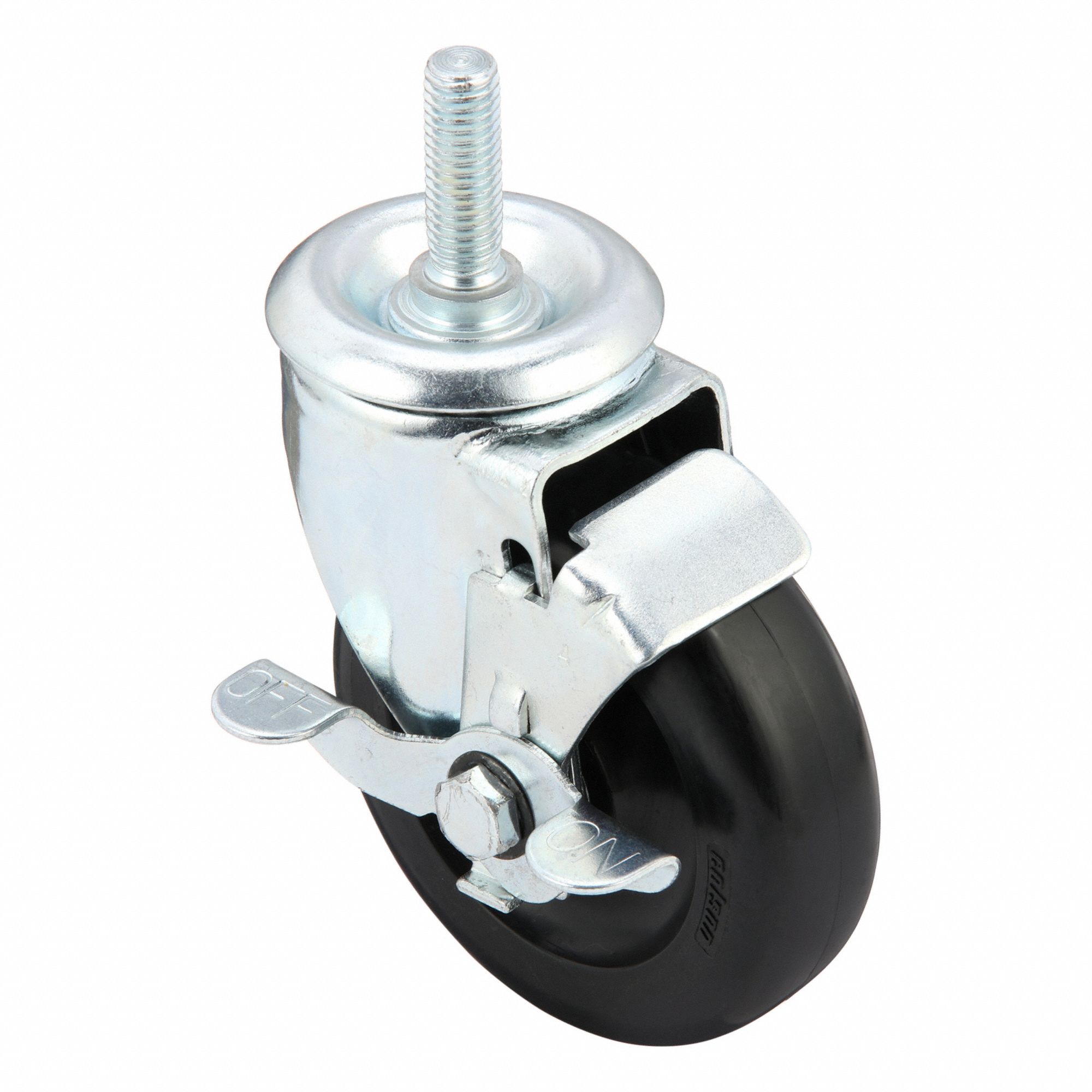 Stem Caster: Inch, Swivel, 4 in Wheel Dia., 1 1/4 in Wheel Wd, 5 in Mounting Ht, Light Duty