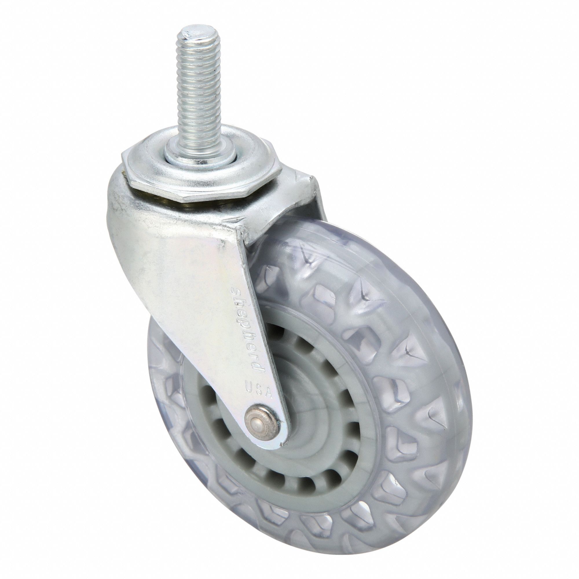 NSF-Listed Sanitary Threaded Stem Caster: 3 in Wheel Dia., 120 lb, Swivel Caster