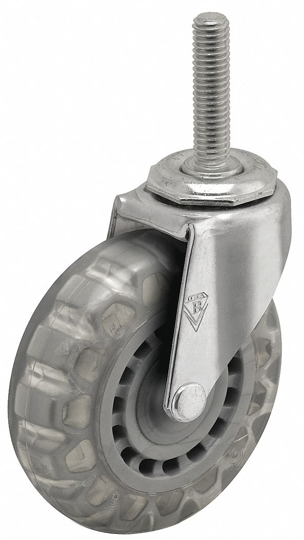 NSF-Listed Sanitary Threaded Stem Caster: 2 in Wheel Dia., 90 lb, Swivel Caster