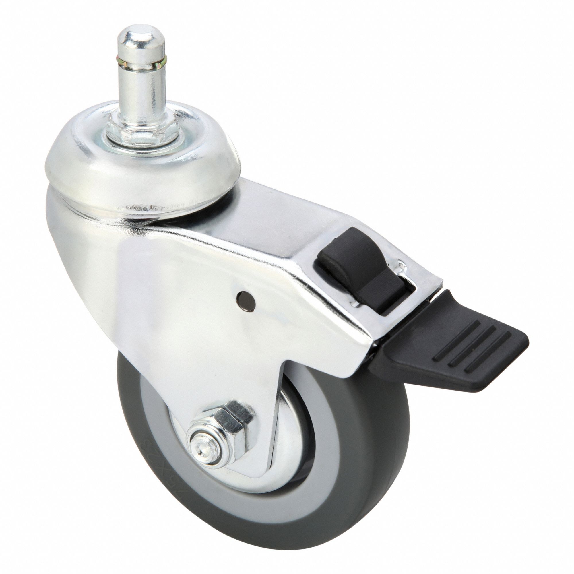 Stem Caster: Swivel, Total Lock, 3 in Wheel Dia., 7/8 in Wheel Wd, 4 in Mounting Ht, Nylon