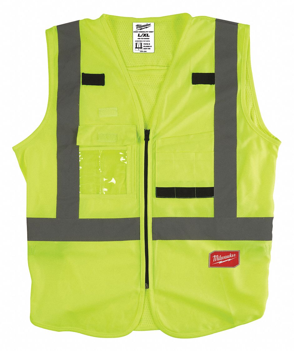 VESTE HAUTE VISIBILITÉ UNISEXE, P/M, JAUNE/VERT, BANDES RÉFLÉCHISSANTES GRISES, POLYESTER
