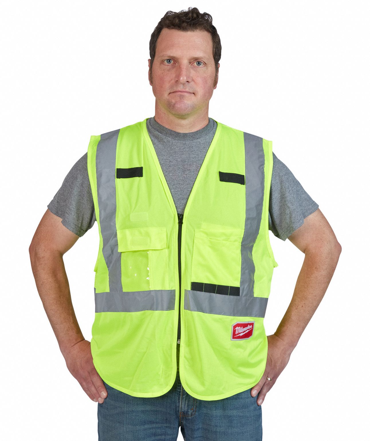 MILWAUKEE Yellow/Green, Silver, Safety Vest, Type R, Class 2, Zipper, 2XL/3XL 55FF124873