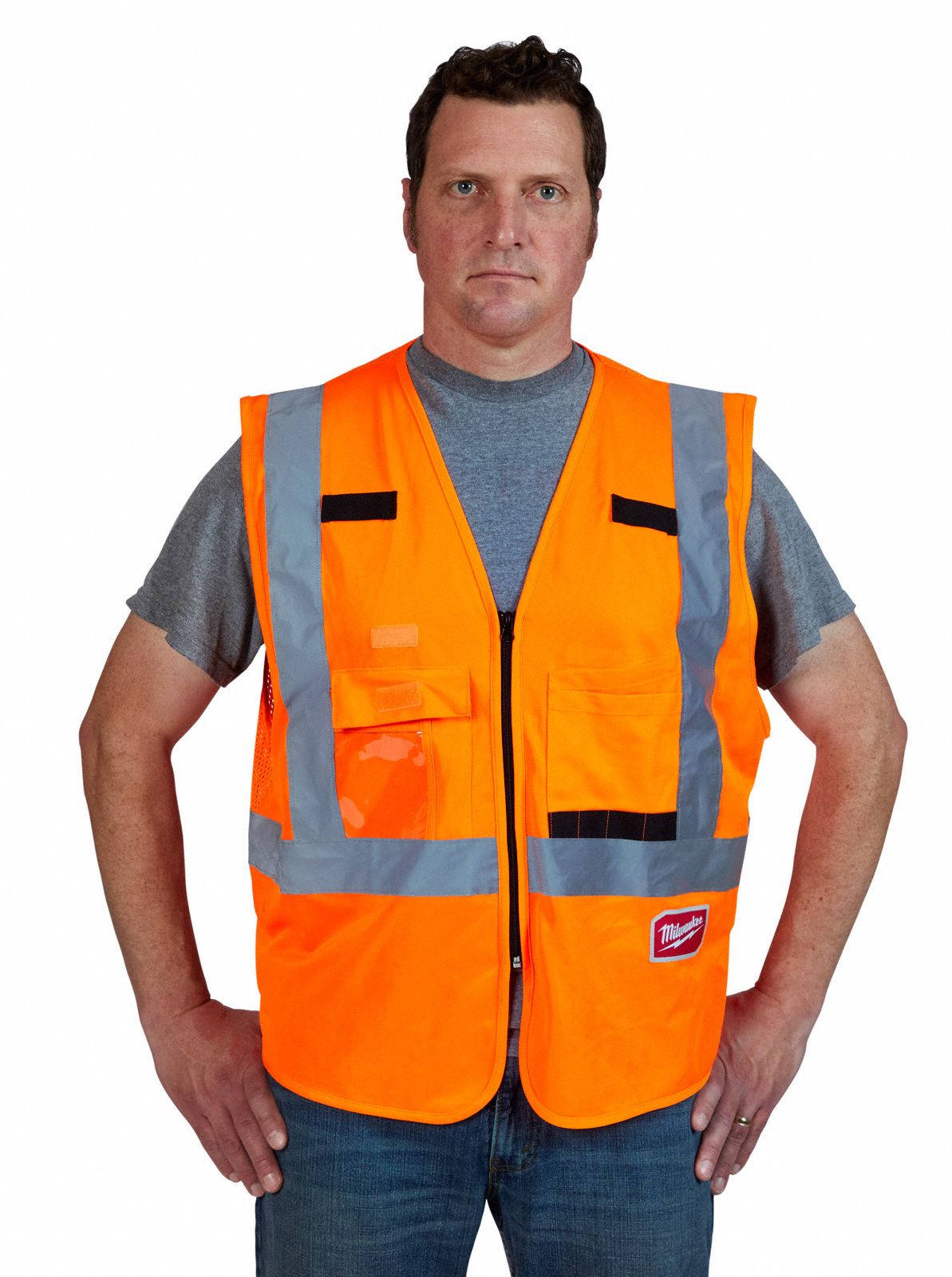 MILWAUKEE Orange/Red, Silver, Safety Vest, Type R, Class 2, Zipper, S/M ...